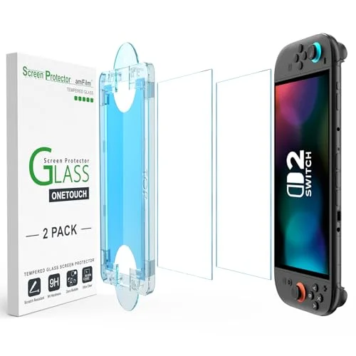 amFilm Auto-Alignment OneTouch for Nintendo Switch 2 Screen Protector [7.9''] 2025 Tempered Glass, Accessories, 30 seconds Installation, Bubble Free, Anti-Scratch, Touch Sensitive, Ultra-Clear [2Pack]