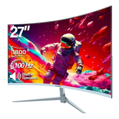 Gawfolk 27 inch Curved Gaming Monitor 100hz, FHD 1080P, 1800R, Frameless, PC White, Built-in Speakers