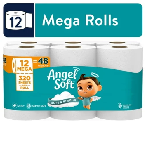 Angel Soft 2-Ply Toilet Paper, 12 Mega Rolls, 320 Sheets Per Roll
