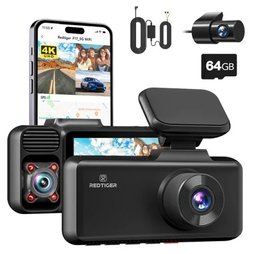 REDTIGER F17 4K Dash Cam 3 Channel,5G WiFi Front and Rear Inside,Hardwire kit