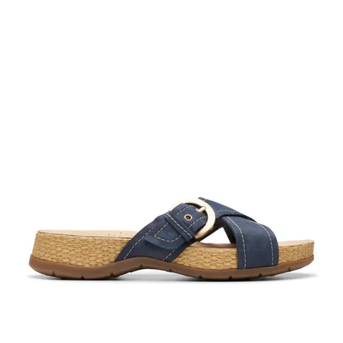 Clarks Womens Reileigh May Blue Leather Casual  Sandals Shoes