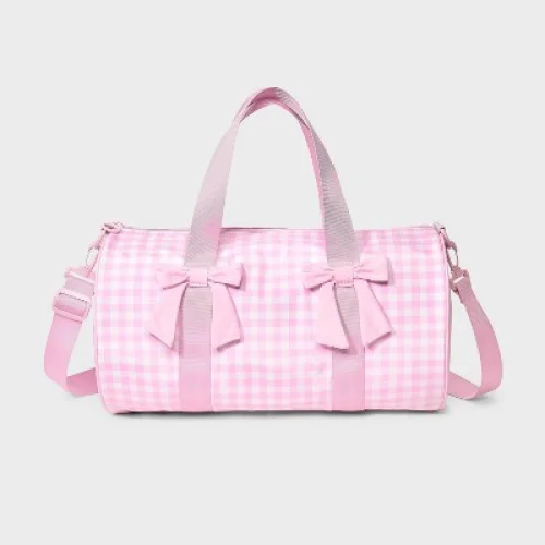 Girls' Gingham Printed and Bows Duffel Bag - Cat & Jack&trade; Pink