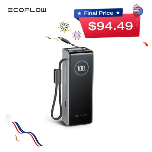 EcoFlow Rapid Power Bank 25000mAh 100W with Built-in & Retractable Cables Compatible