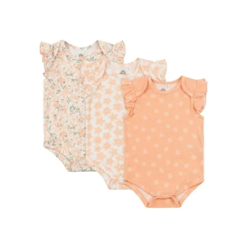 3-Pack Wonderluxe Newborn Girls' Short Sleeve Bodysuits, Sizes 0-3M-6-9M, Floral Prints