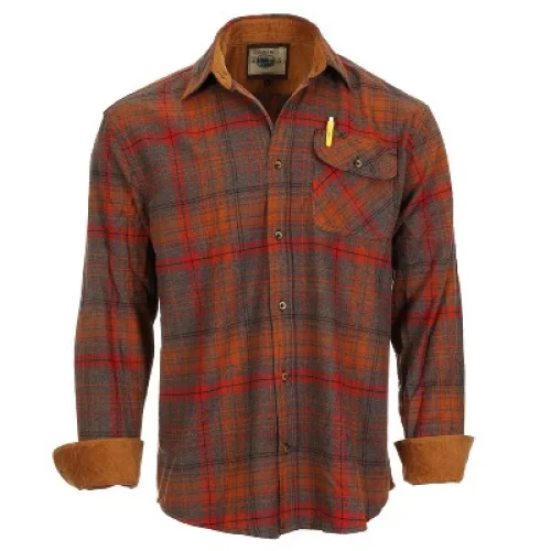 Men's Gioberti 100% Cotton Brushed Flannel Plaid Checkered Shirt with Corduroy Contrast, Small