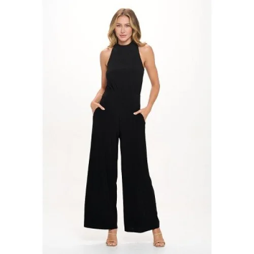 WEST K Women's Nina Halter Neck Jumpsuit - Xlarge - Black - Wide Leg, Pockets, Button Closure