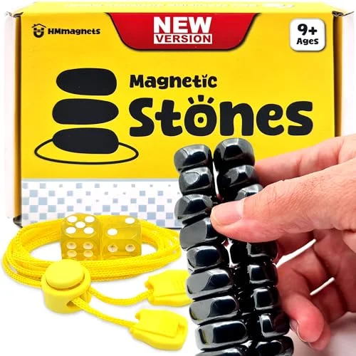 Magnet Chess Game with String & Stones - Premium Set with 20 Stones, Rope, Dice & Travel Pouch for Kids & Adults