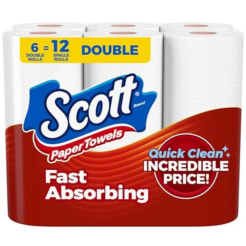 6 Double Rolls Scott Paper Towels Choose-A-Sheet = 12 Regular Rolls, 108 Sheets Per Roll