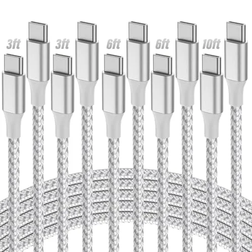 SwaggWood USB C to USB C Cable, 5-Pack [3/3/6/6/10FT] 60W USBC Fast Charging Cable Nylon Braided Type C Charger Cord for iPhone 17/16/iPad Pro/MacBook Air and More