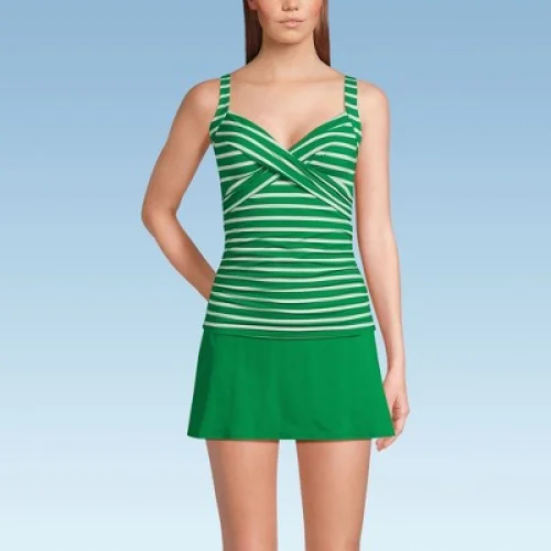 Lands' End Women's V-Neck Wrap Underwire Tankini Swimsuit Top - Size 8 - Fresh Grass/Egret White Stripe