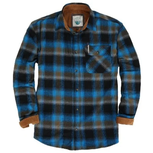 Gioberti Men's 100% Cotton Brushed Flannel Plaid Checkered Shirt with Corduroy Contrast, Night Blue, Small