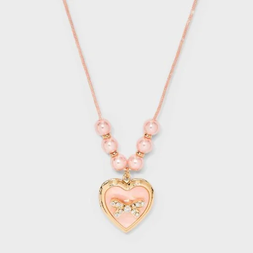 Girls' Pink Bow Locket Necklace - Cat & Jack&trade; Pink