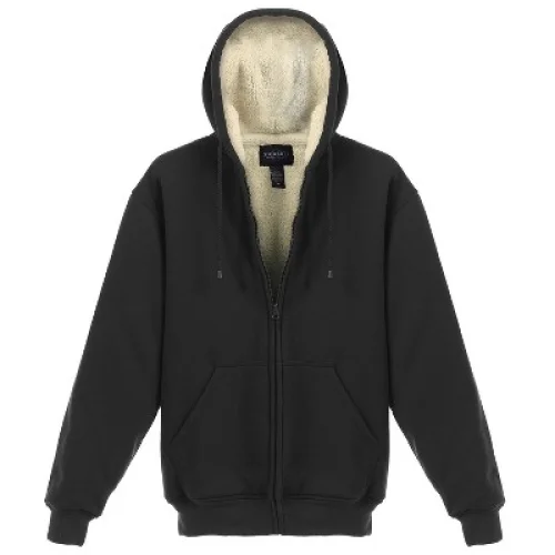 Gioberti Men's Heavyweight Faux Shearling Lined Fleece Hoodie Jacket, Heather Charcoal, Large