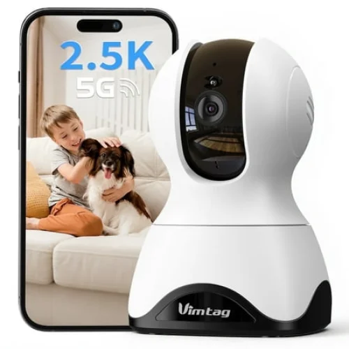 Vimtag 2.5K 5G/2.4GHz WiFi Pet/Dog/Cat Camera with Phone App, 360&deg; Pan/Tilt Indoor Security Cameras for Home Security, Night Vision, Motion Tracking, 2-Way Audio, Cloud & SD Card Storag, wired