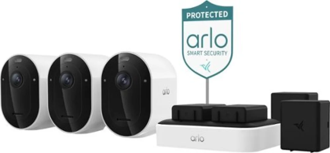 Arlo - Pro Outdoor Security Camera (6th Gen, 2025 Release) - Wireless, Rechareable Battery with Charging Station, 3-Cam - White