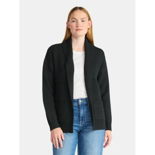 Time and Tru Women's Fuzzy Cardigan Sweater, Lightweight, Sizes XS-XXXL