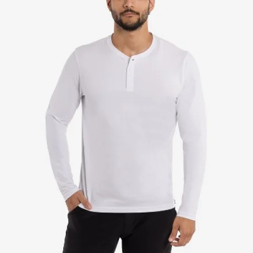 X RAY Men's V-Neck & Henley Long Sleeve T-Shirt in WHITE Size Medium
