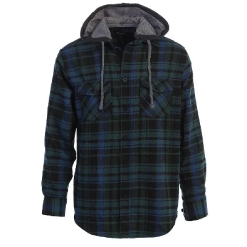 Gioberti Men's Removable Hoodie Plaid Checkered Flannel Shirt, Black / Green / Royal Blue, Medium
