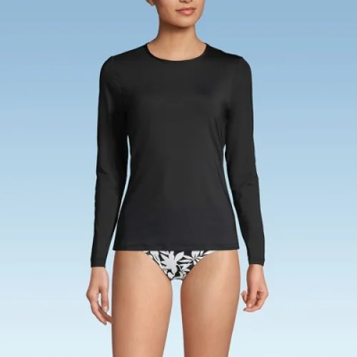 Lands' End Women's SunShade UPF 50 Long Sleeve Rash Guard Swim Tee - X Small - Black