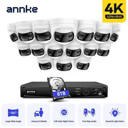 ANNKE 16CH 12MP NVR 4K POE 180&deg; Dual Lens Security Camera System 2 Way Audio AI
