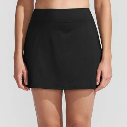 2 Lands&rsquo; End Women&rsquo;s Tummy Control Swim Skirt - Black - Polyester & LYCRA Xtra Life Spandex
