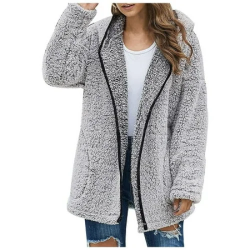 Patlollav Coats for Women 2022,Flash Picks Women's Autumn And Winter Casual Temperament Hooded Solid Color Lapel Plush Coat Tops