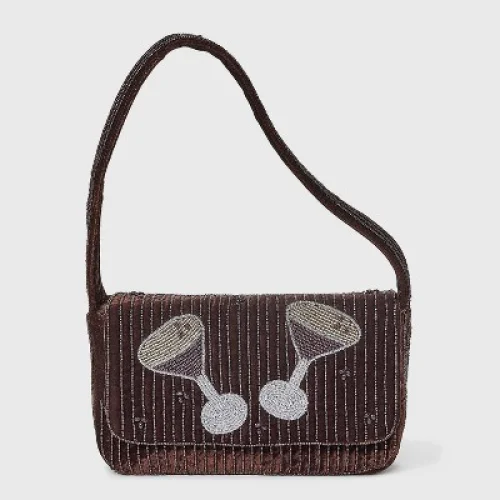 Embellished Espresso Martini Flap Shoulder Bag - A New Day&trade; Brown