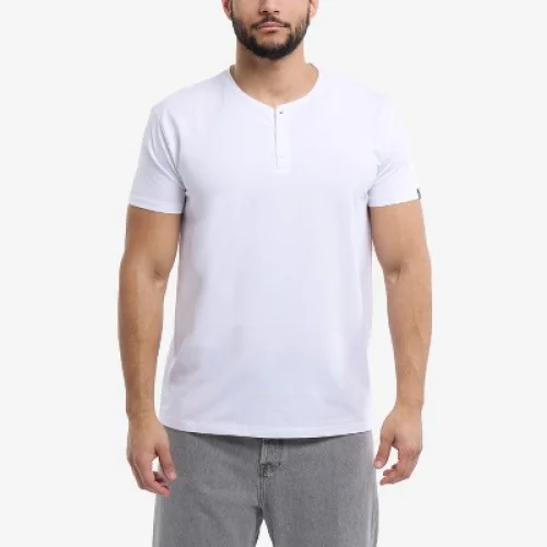 X RAY Men's Henley Neck Short Sleeve T-Shirt, White, Medium - New