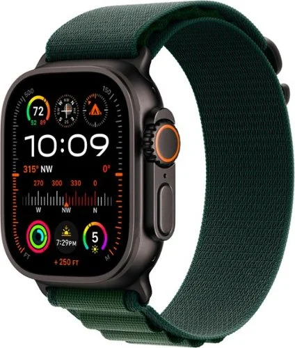 Apple Watch Ultra 2 (GPS+Cellular) 49mm Titanium Case with Dark Green Alpine Loop - Small - Black (Verizon) - (2024)