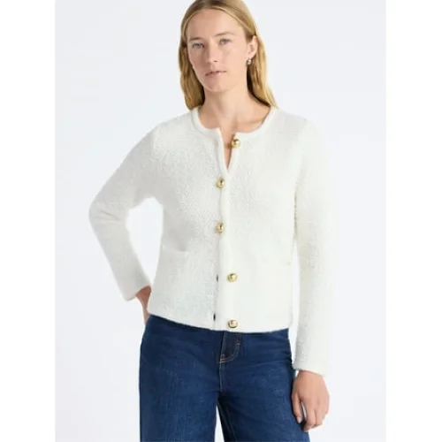 Free Assembly Women's Nubby Cardigan with Welt Pockets, Midweight, Sizes XS-XXL