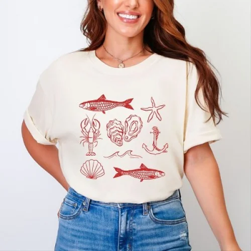 Simply Sage Market Fisherman Collage Garment Dyed Tee - Ivory - Size S