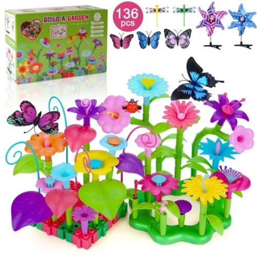 136Pcs LANNEY Flower Garden Building Toys - Gifts for Girls Ages 3-6 - Educational STEM Building Set