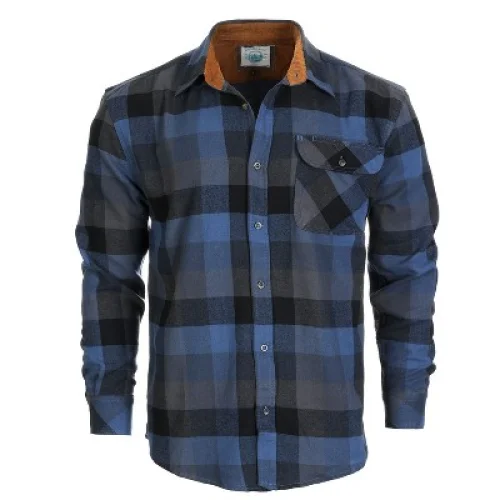 Men's Gioberti 100% Cotton Brushed Flannel Plaid Checkered Shirt with Corduroy Contrast, Small