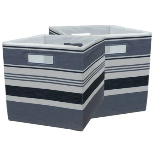 Better Homes & Gardens Fabric Cube Storage Bins (12.75" x 12.75"), Black Stripe, 2 Pack