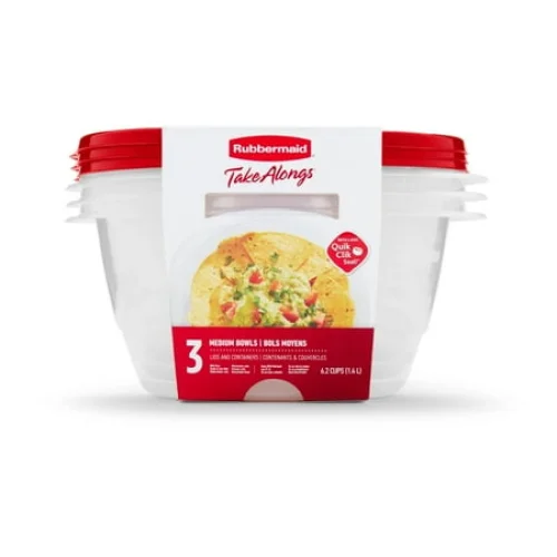 Rubbermaid TakeAlongs 6.2 Cup Serving Bowl Food Storage Containers, Set of 3, Red