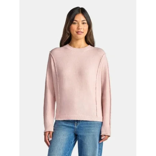 Time and Tru Women's Reverse Linking Pullover Sweater with Long Sleeves, Midweight, Sizes XS-XXXL