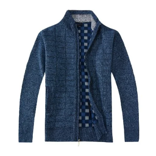 Gioberti Men's Knitted Full Zip Cardigan Sweater With Soft Brushed Flannel Lining, Melange Blue, 3X Large
