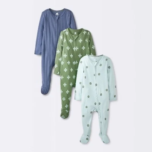 Baby Boys' 3pk Bears Sleep N' Play - Cloud Island&trade; Blue/Green 0-3M