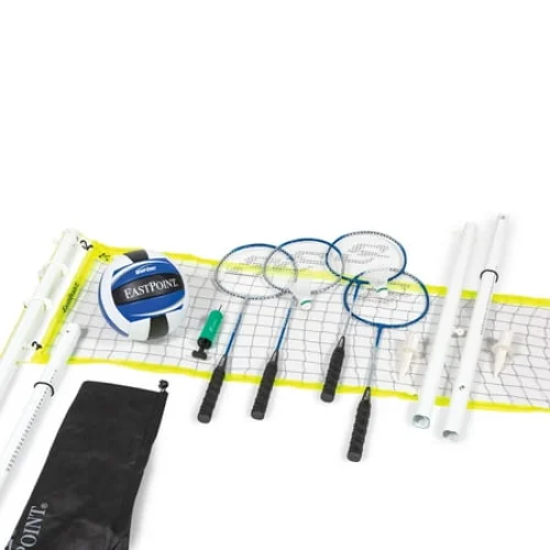 EastPoint Sports 2-in-1 Volleyball and Badminton Set, Adjustable Height Net Set with all Accessories
