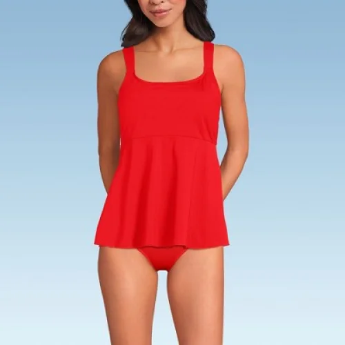 Lands' End Women's Adjustable Scoop Neck Flutter Tankini Top 25" - Large - Daylily Red