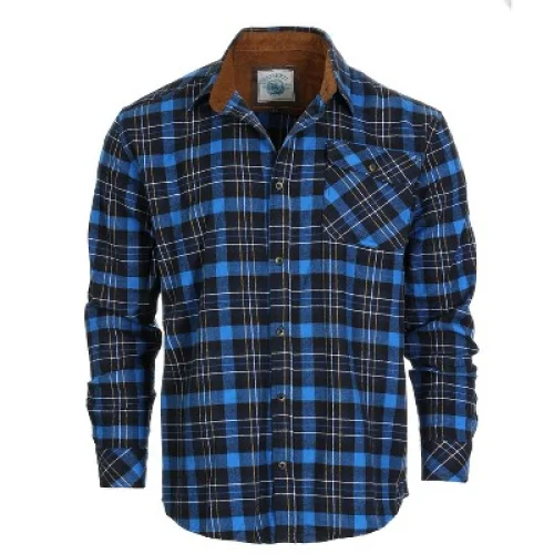 Gioberti Men's 100% Cotton Brushed Flannel Plaid Checkered Shirt with Corduroy Contrast, Royal Blue / Midnight / Yellow White Highlight, 3X Large