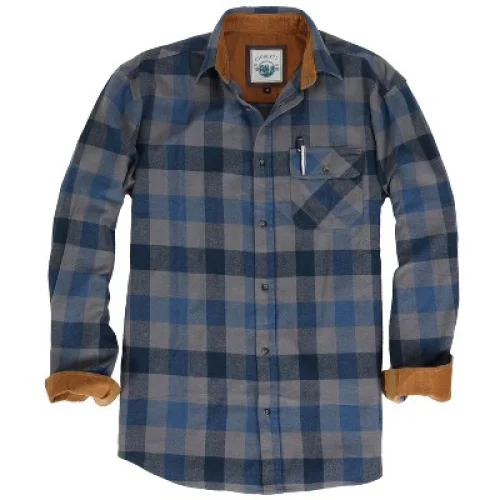Men's 3X-Large Gioberti Cotton Brushed Flannel Plaid Checkered Shirt with Corduroy Contrast - Dark Blue/Gray
