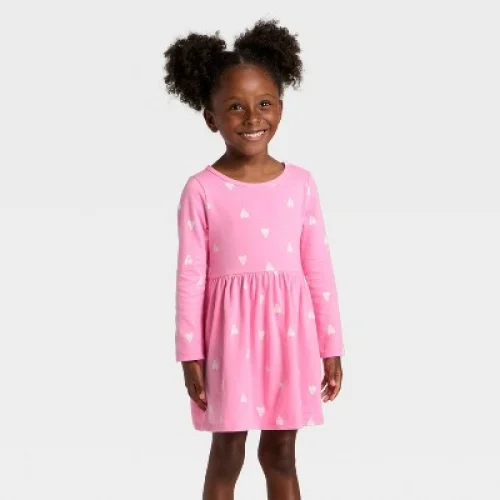 Toddler Girls' Long Sleeve Hearts Dress - Cat & Jack&trade; Rose Pink 5T