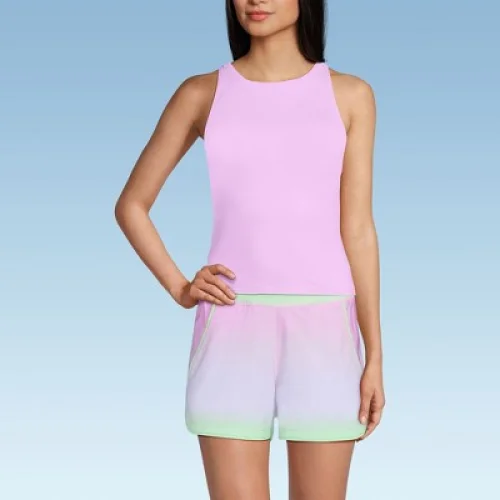 Lands' End Women's Tugless High Neck Strappy Back Tankini Swimsuit Top - 18 - Wild Lilac