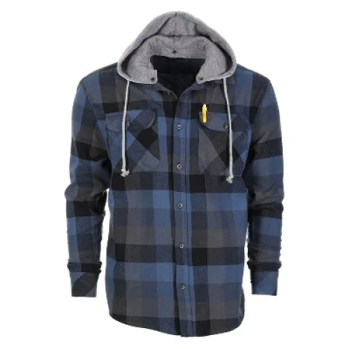 Gioberti Men's Removable Hoodie Plaid Checkered Flannel Shirt, Blue / Gray / Black, X-Large