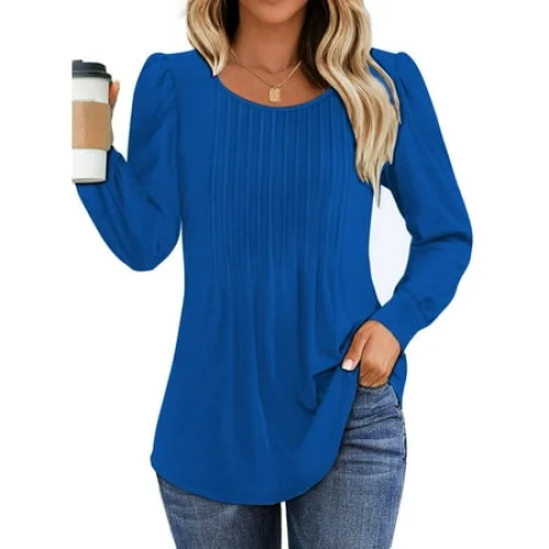Fantaslook Pleated Blouses for Women Dressy Casual Long Sleeve Shirts Fall Tunic Tops