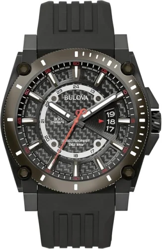 Bulova Men's Precisionist Quartz  Watch Black Polyurethane Strap 47 MM 98B417