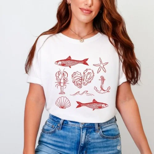 Simply Sage Market Fisherman Collage Garment Dyed Tee - L - White