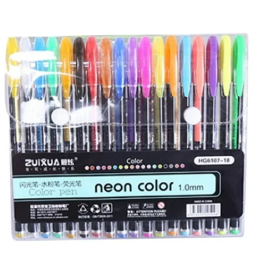 (18 Colors) Flash Pen Series Student Painting Colored Pen Watercolor 18 Color Set, Glitter Gel Pen Set Coloring Art Marker Books Crafting Doodling Drawing 2Ml