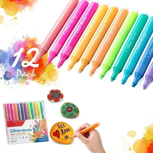 xaoyunyn Large Capacity Multicolor Double Ended Flash Pen Set with Glitter Ink for Creative Students Suit for Doodling DIY Crafts Ergonomic Triangular Grip